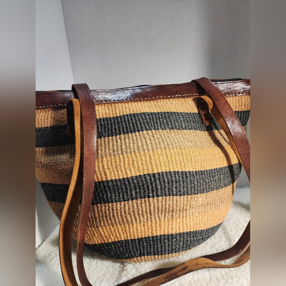 Woven Brown and Black Striped Tote